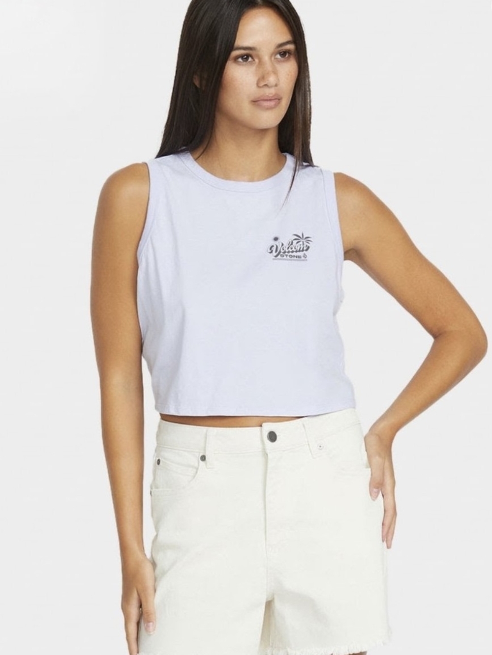 Volcom Womens  Cropped Relaxed Fit Tank Top in Light Lavender Size L